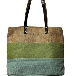 Relativity Woven 100% Jute Striped Fabric Tote Bag